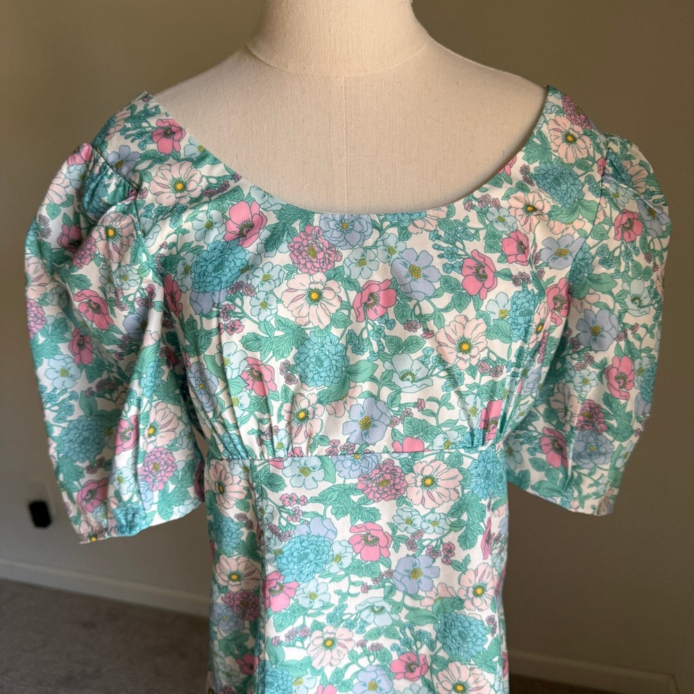 Tuckernuck Hyacinth House Sallie‎ Floral Puff Sleeve Mini Dress Blue Medium - Picture 2 of 11